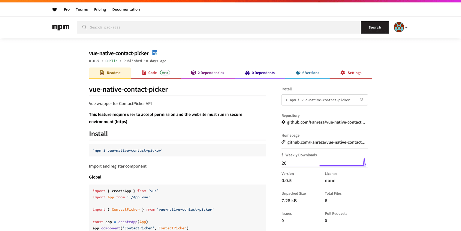 Vue3 Native Contact Picker